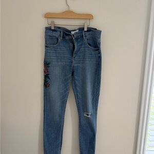 LOFT Medium Blue Skinny Jeans with Floral Print